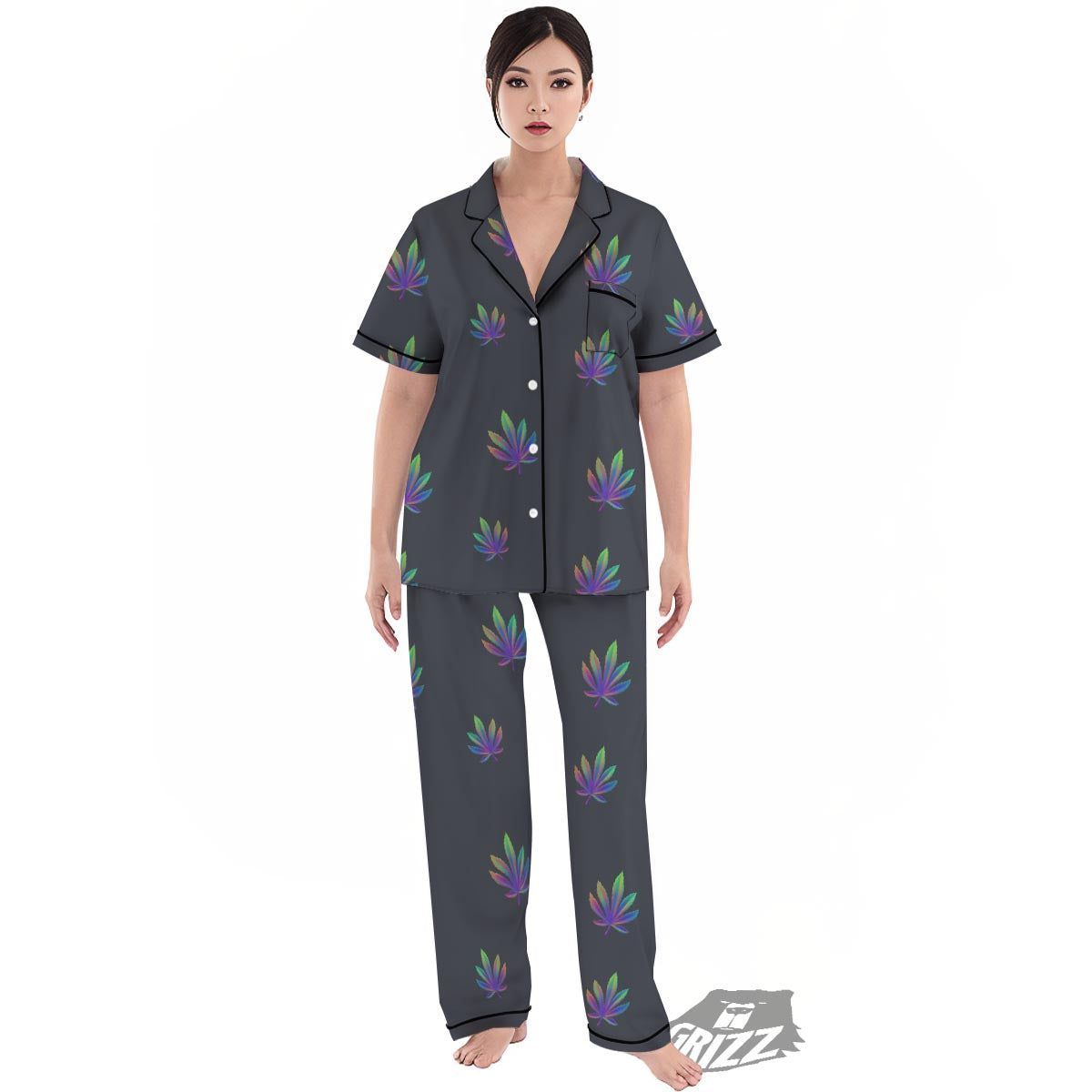 Hemp Leaves Reggae Trippy Print Pattern Women's Pajamas Set-grizzshop