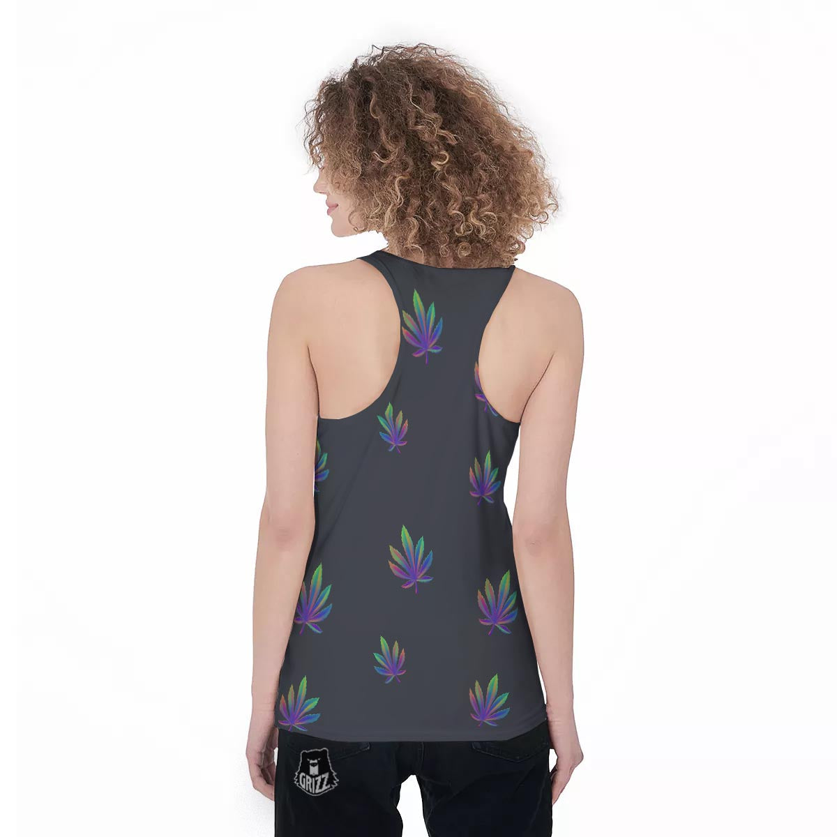 Hemp Leaves Reggae Trippy Print Pattern Women's Racerback Tank Top-grizzshop
