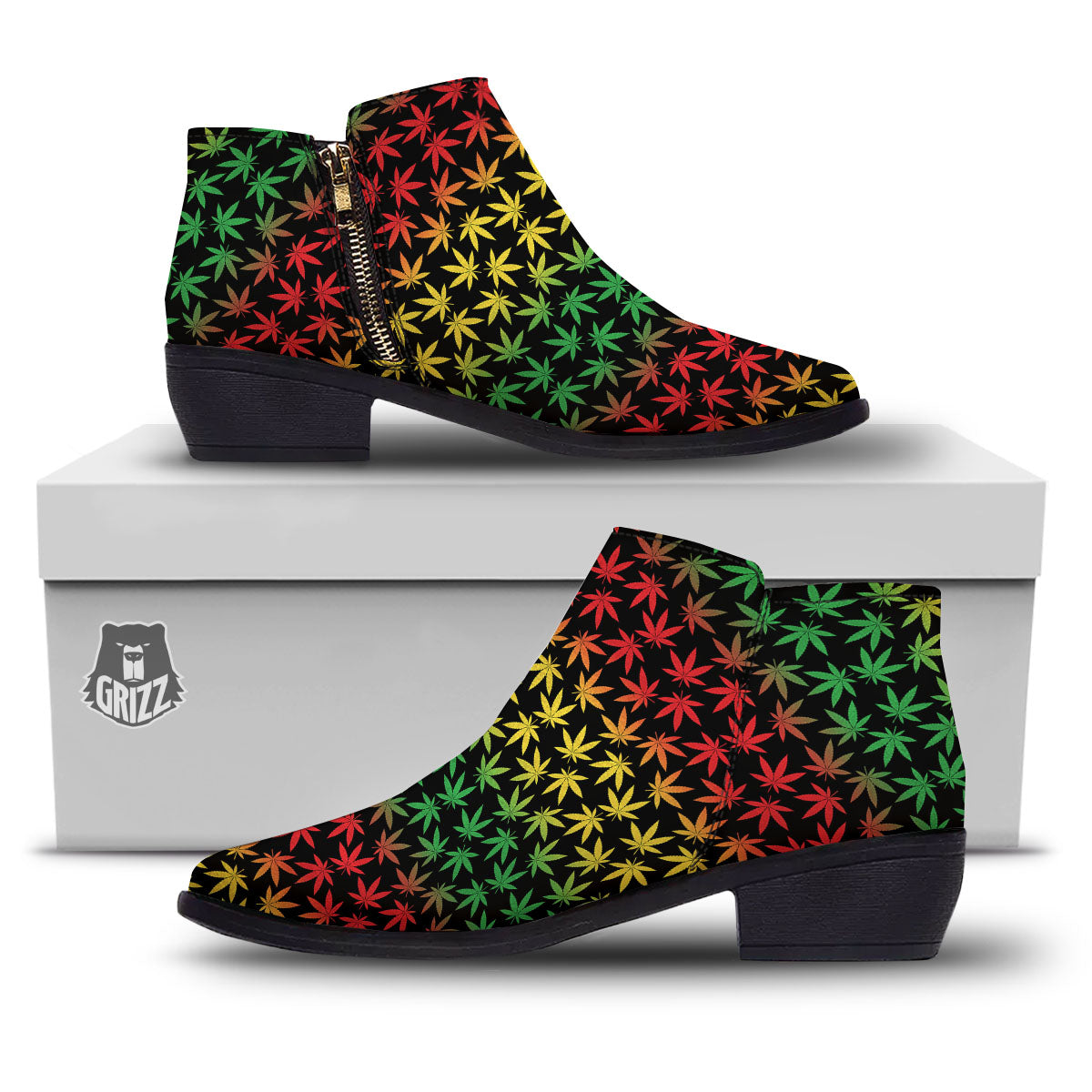 Hemp Rastafarian Print Pattern Ankle Boots-grizzshop