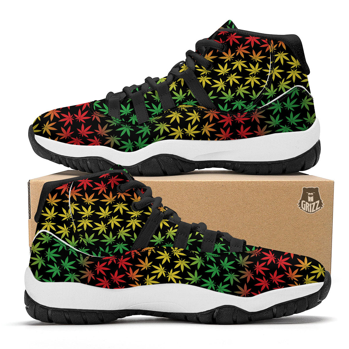 Hemp Rastafarian Print Pattern Black Bball Shoes-grizzshop