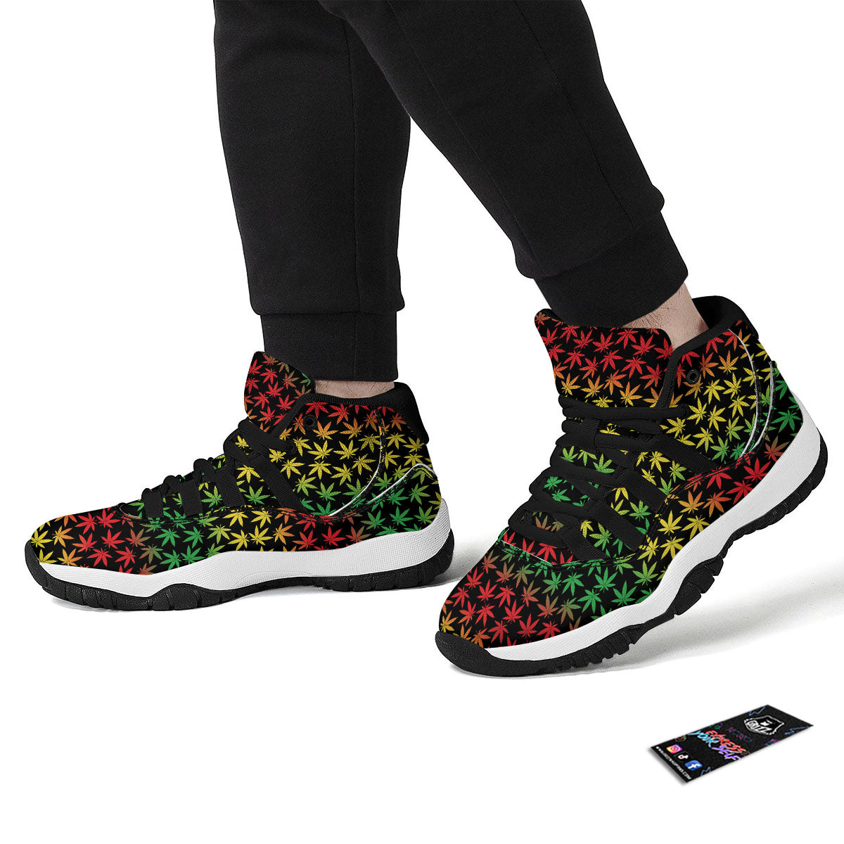 Hemp Rastafarian Print Pattern Black Bball Shoes-grizzshop