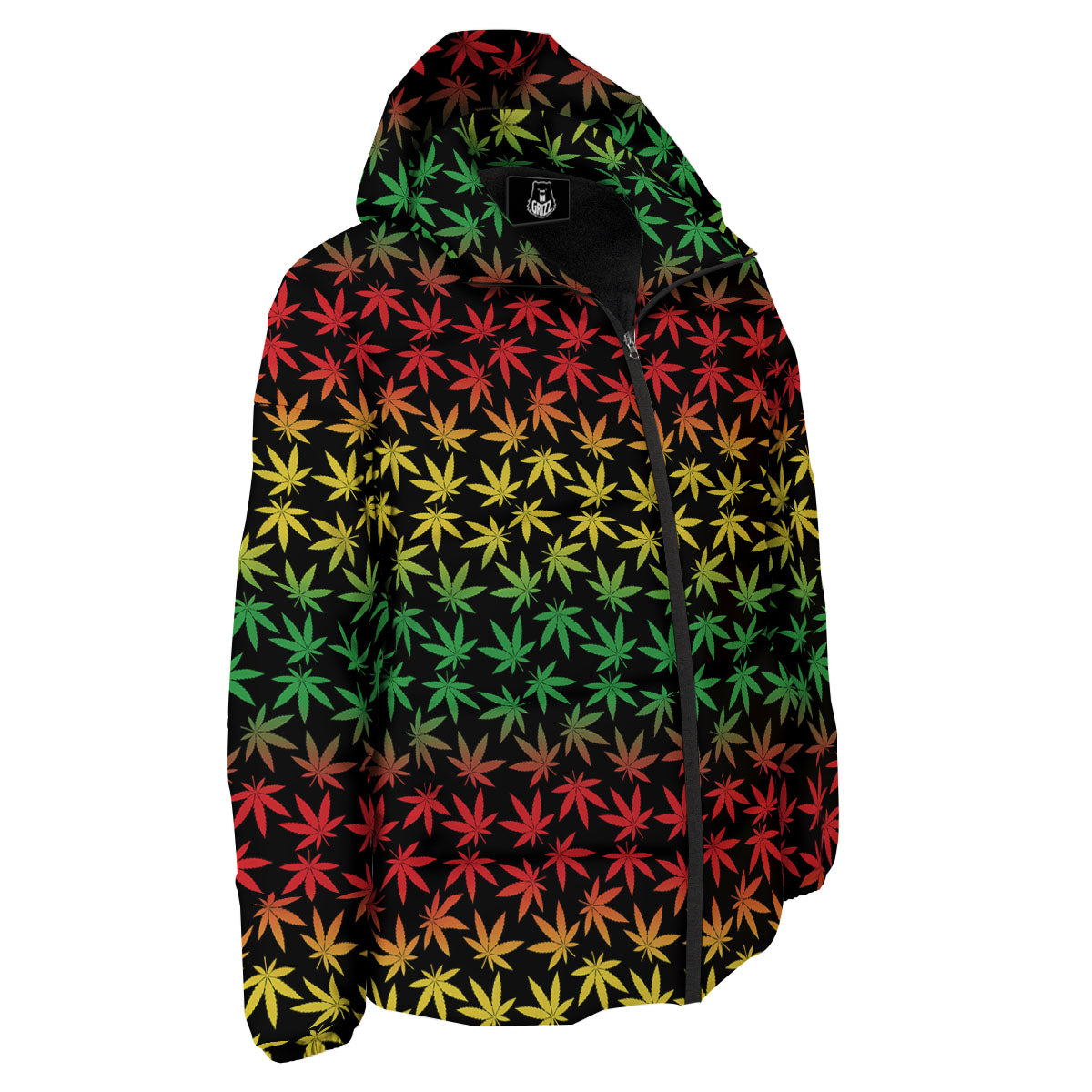 Hemp Rastafarian Print Pattern Down Jacket-grizzshop