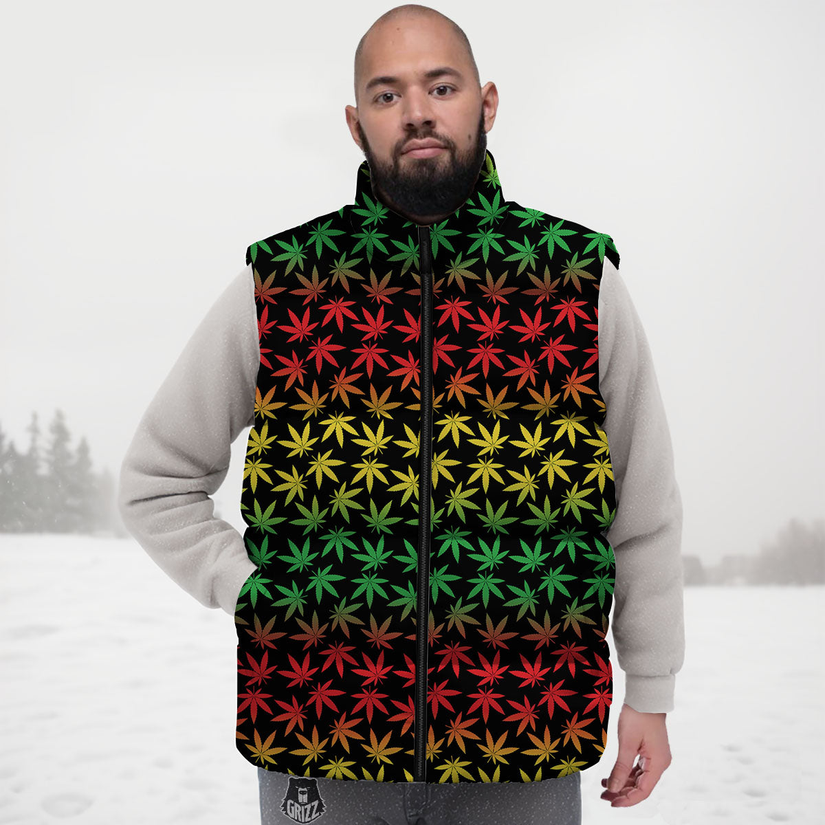Hemp Rastafarian Print Pattern Down Vest-grizzshop