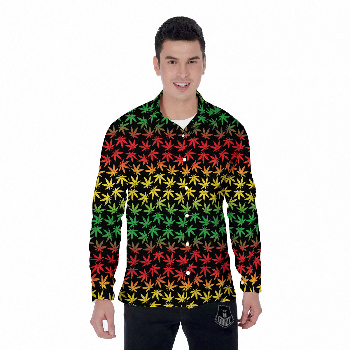 Hemp Rastafarian Print Pattern Men's Long Sleeve Shirts-grizzshop
