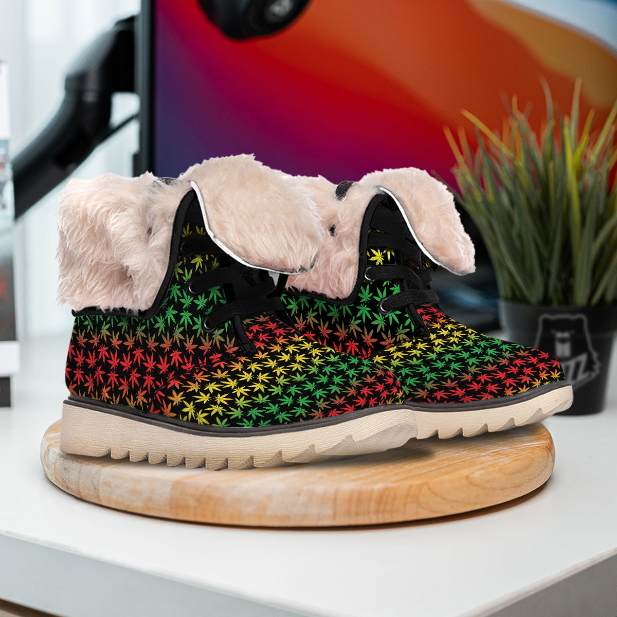 Hemp Rastafarian Print Pattern Snow Boots-grizzshop