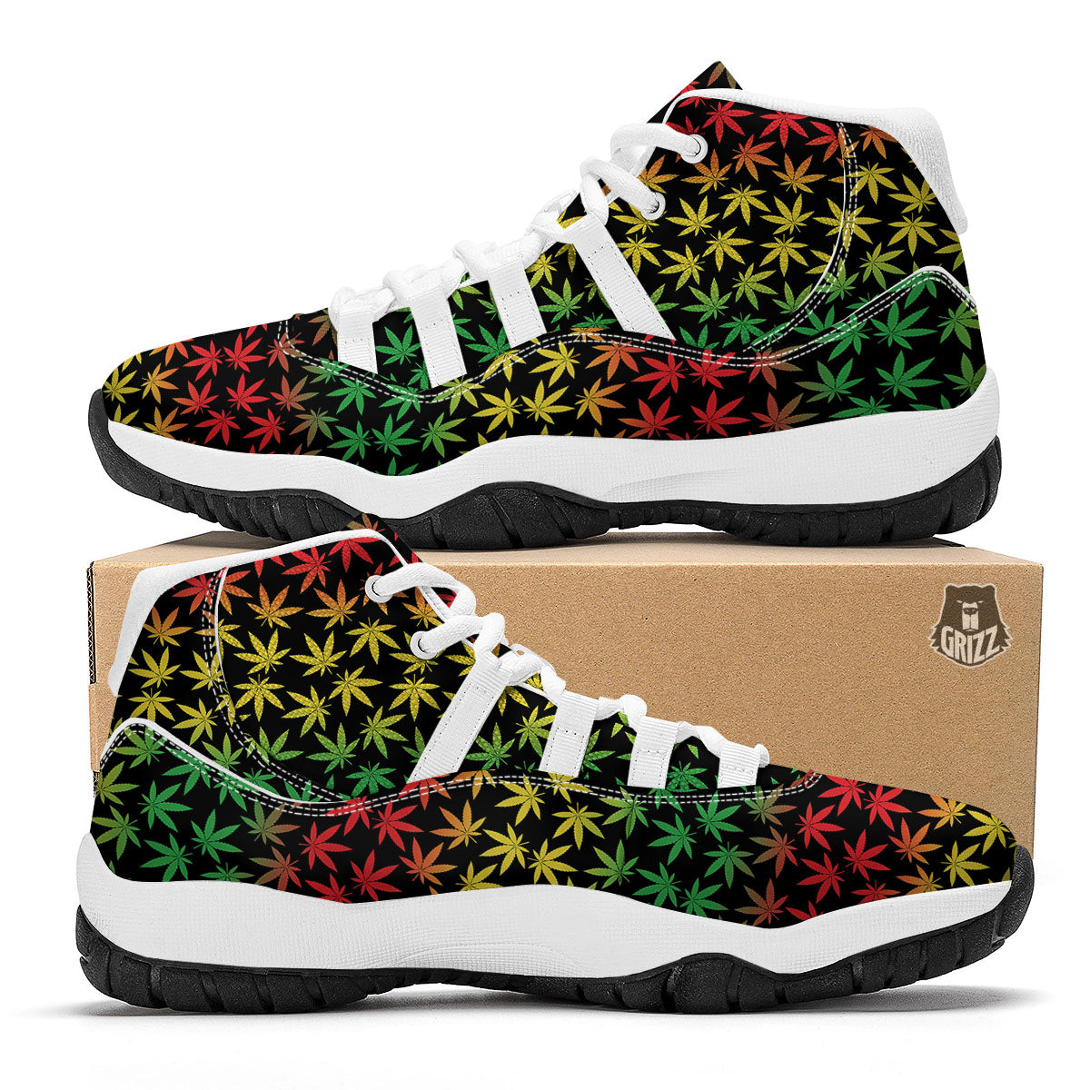 Hemp Rastafarian Print Pattern White Bball Shoes-grizzshop