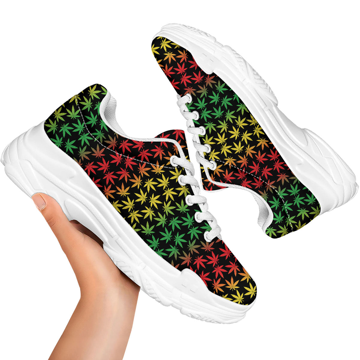 Hemp Rastafarian Print Pattern White Chunky Shoes-grizzshop