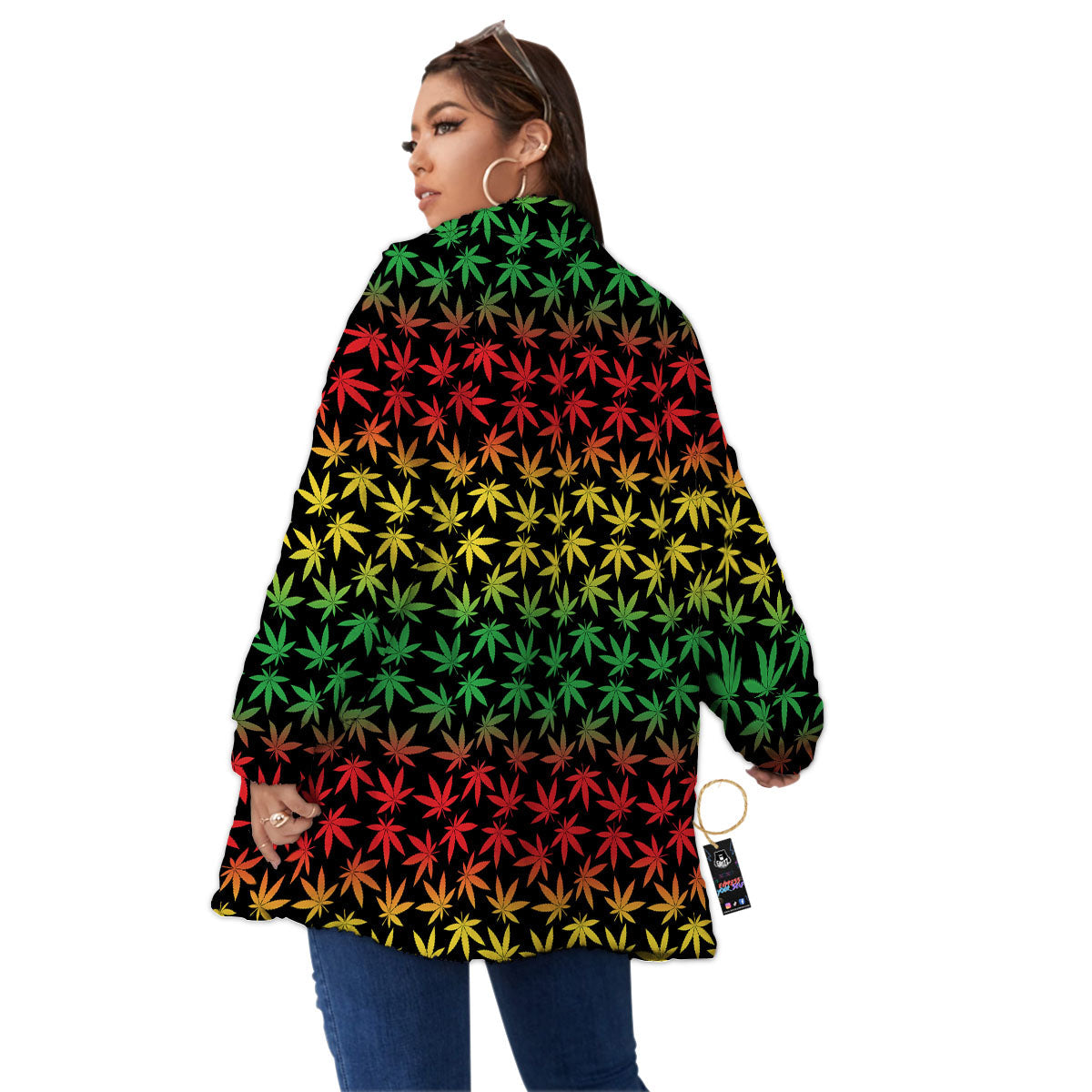 Hemp Rastafarian Print Pattern Women's Sherpa Jacket-grizzshop