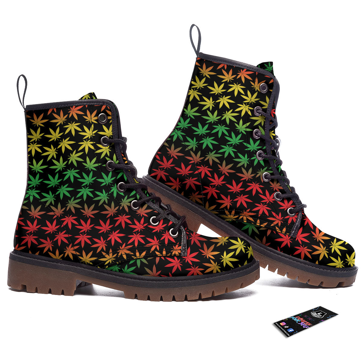 Hemp Rastafarian Print Pattern Work Boots-grizzshop