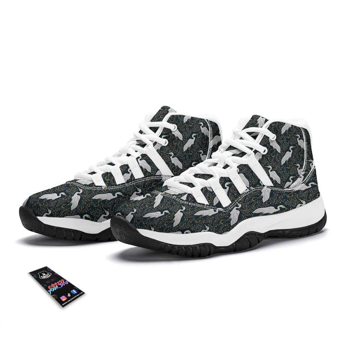 Heron Pattern Print White Bball Shoes-grizzshop