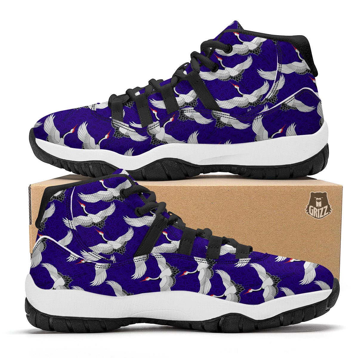 Heron Print Pattern Black Bball Shoes-grizzshop