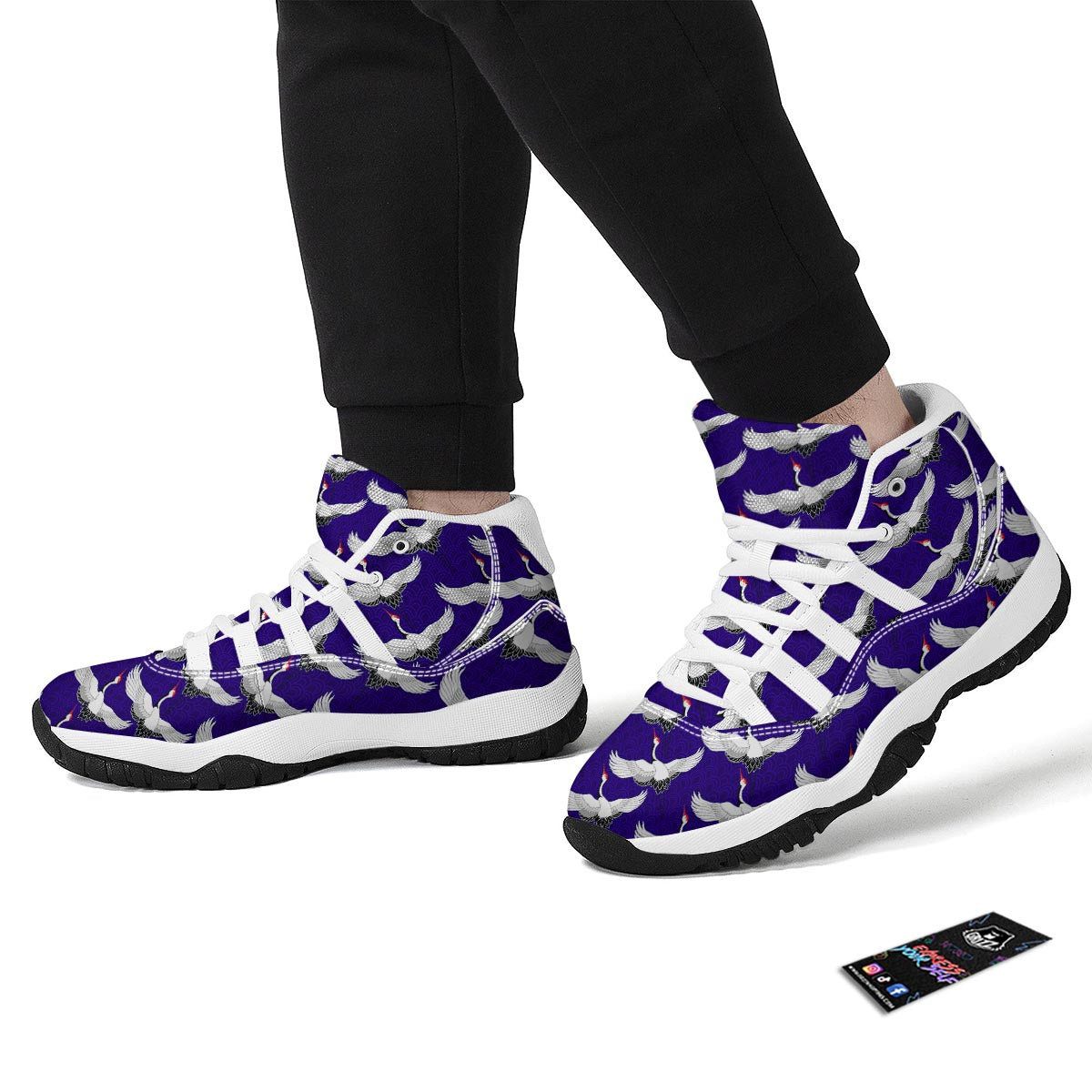 Heron Print Pattern White Bball Shoes-grizzshop