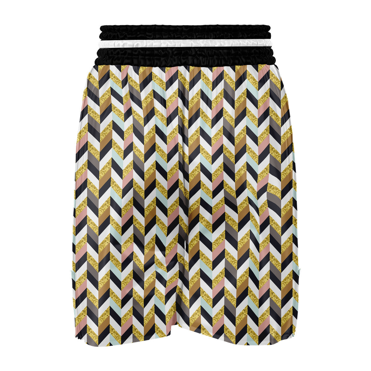 Herringbone And Gold Texture Print Pattern Boxing Shorts-grizzshop