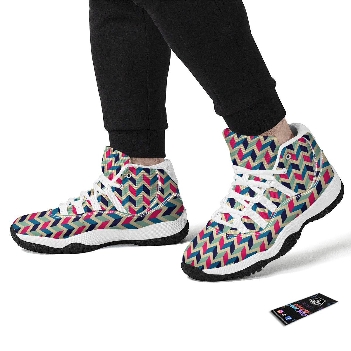 Herringbone Red And Blue Print Pattern White Bball Shoes-grizzshop
