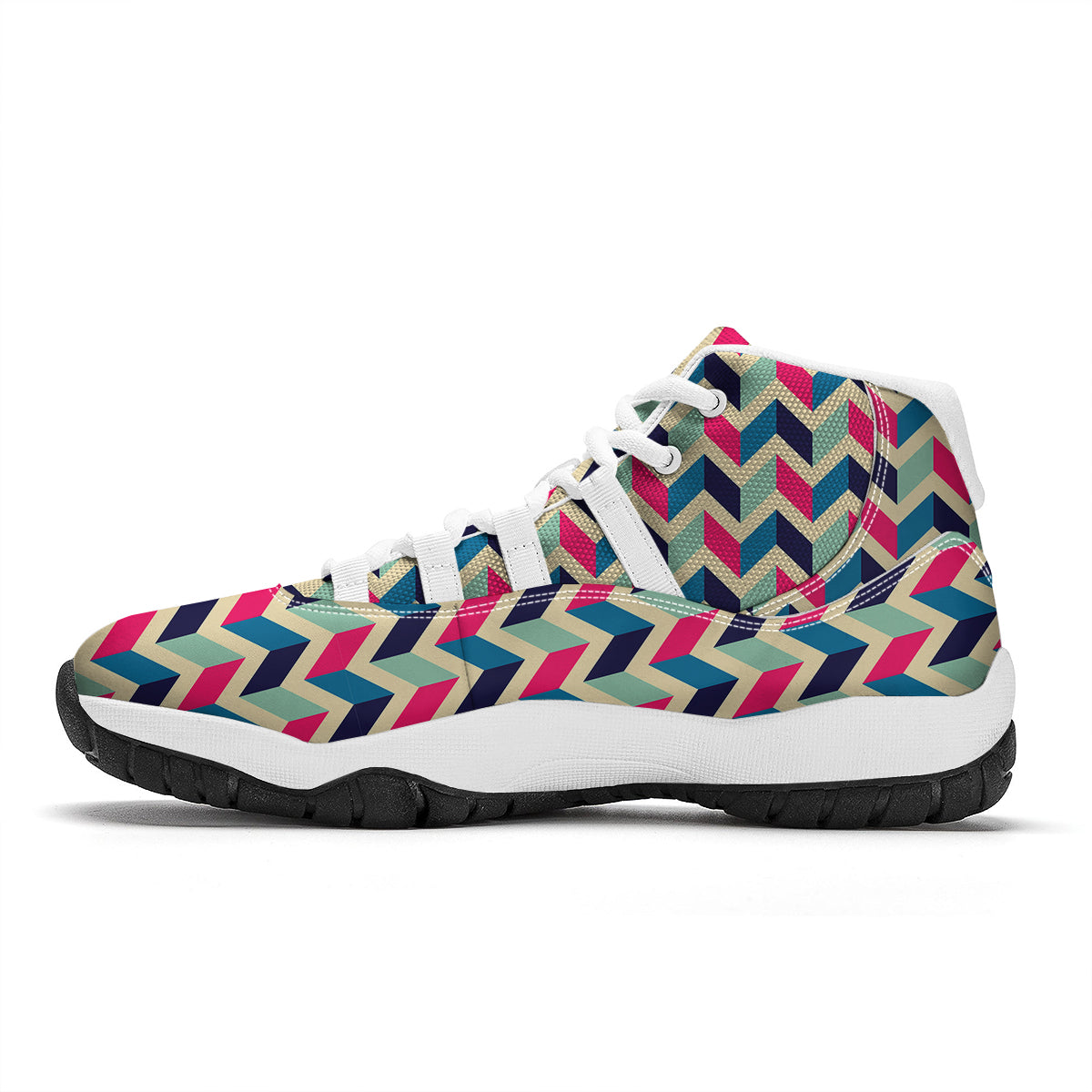 Herringbone Red And Blue Print Pattern White Bball Shoes-grizzshop