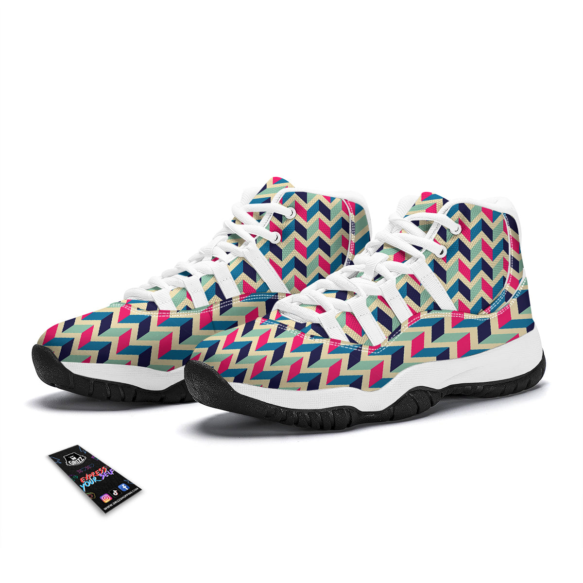 Herringbone Red And Blue Print Pattern White Bball Shoes-grizzshop