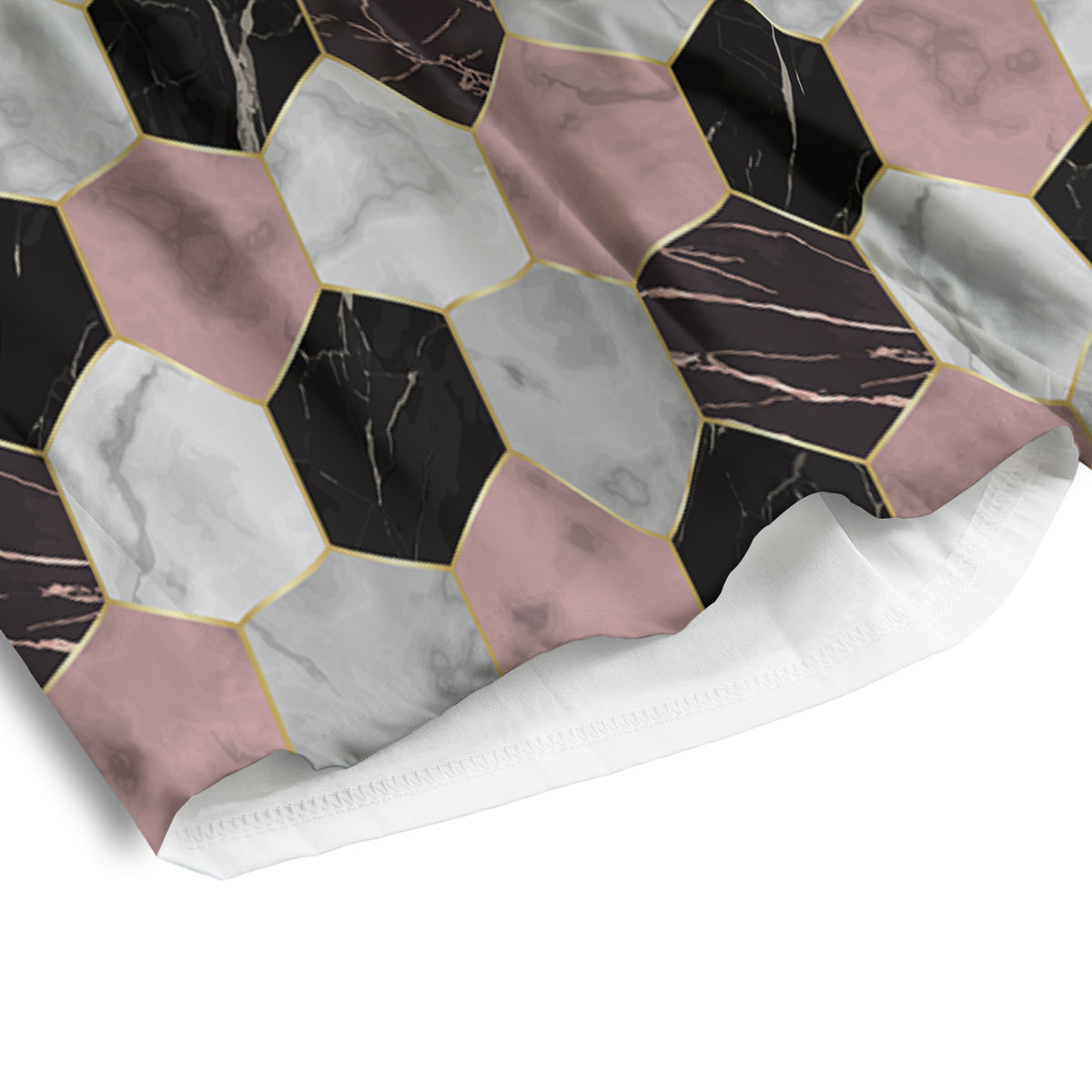 Hexagon Marble White Pink And Black Print Men's Athletic Shorts