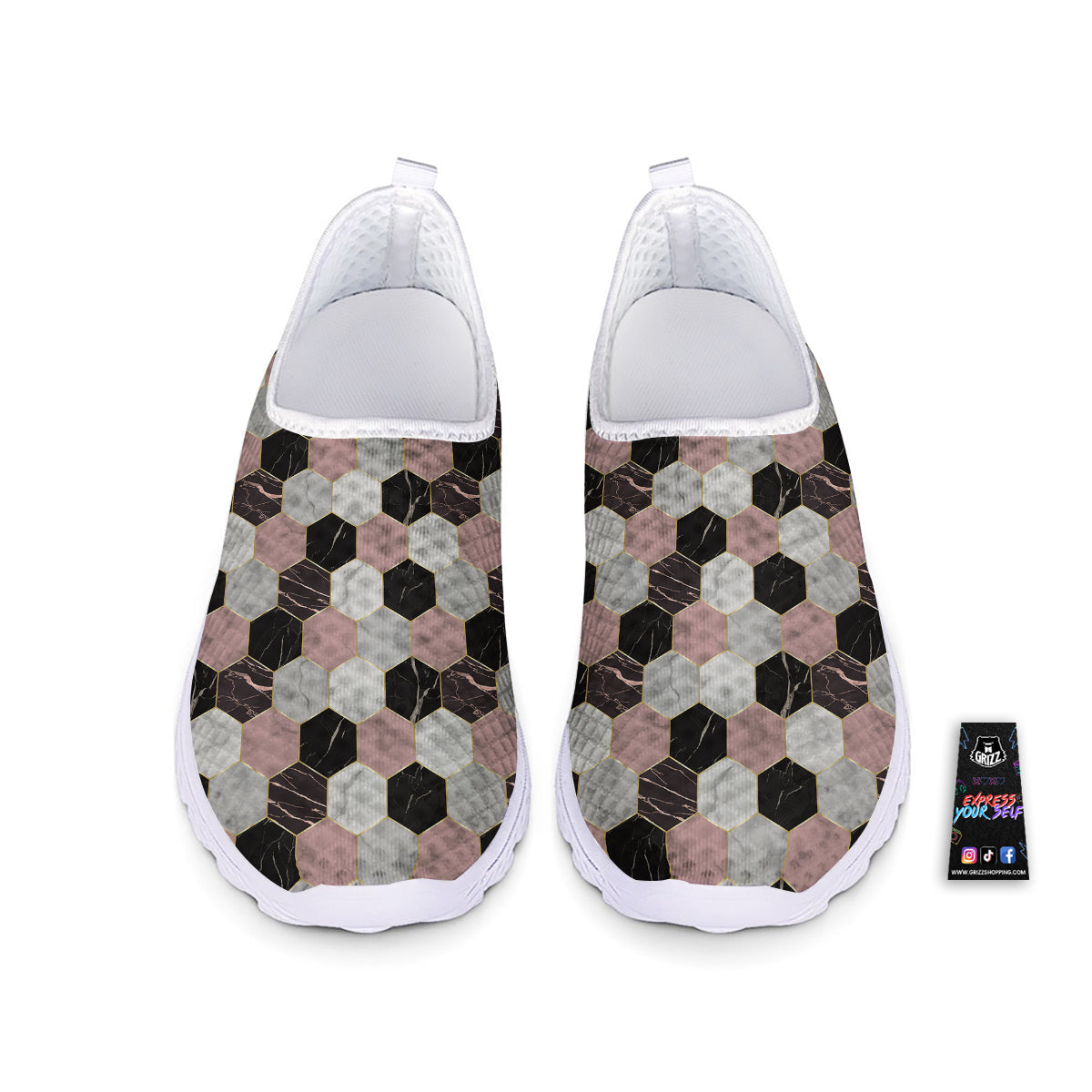 Hexagon Marble White Pink And Black Print Nurse Shoes-grizzshop