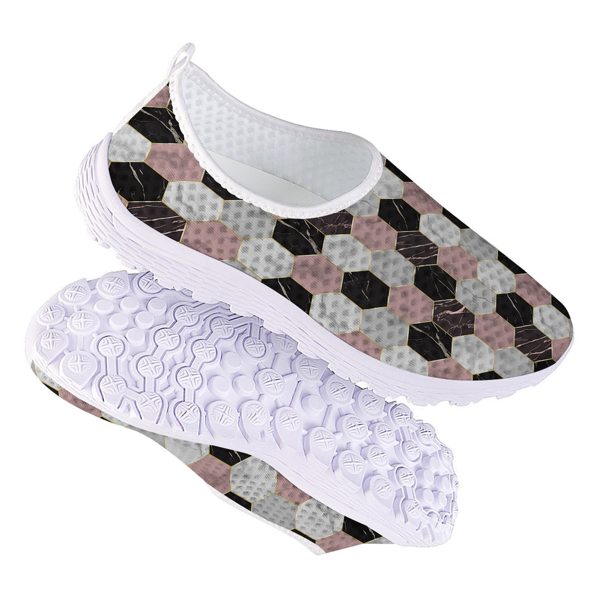 Hexagon Marble White Pink And Black Print Nurse Shoes-grizzshop