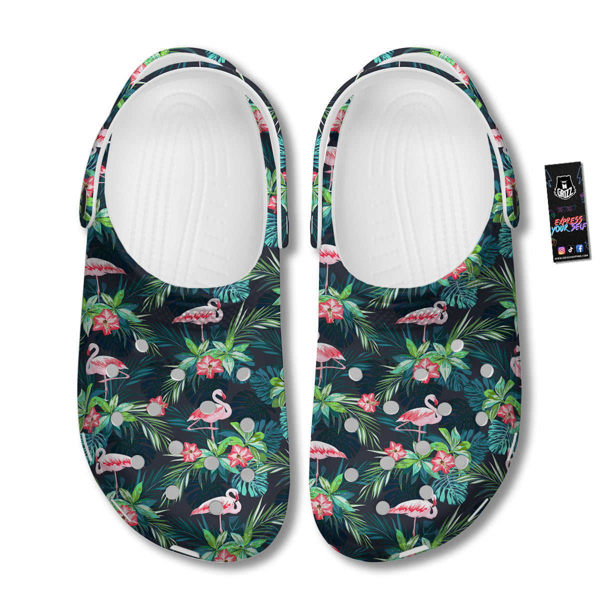Hibiscus And Tropical Flamingo Print Pattern Clog-grizzshop