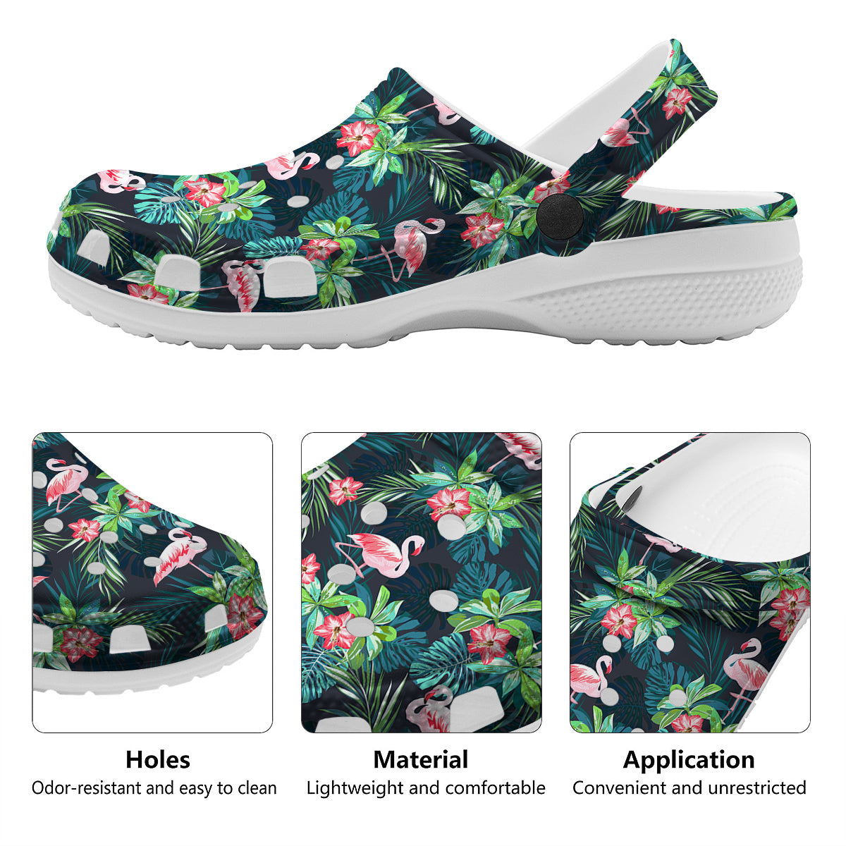 Hibiscus And Tropical Flamingo Print Pattern Clog-grizzshop