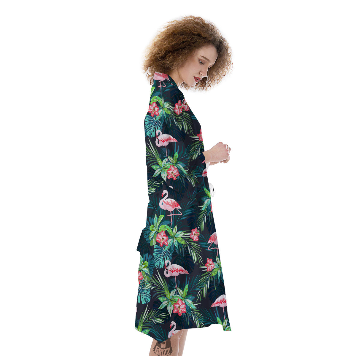 Hibiscus And Tropical Flamingo Print Pattern Kimono-grizzshop