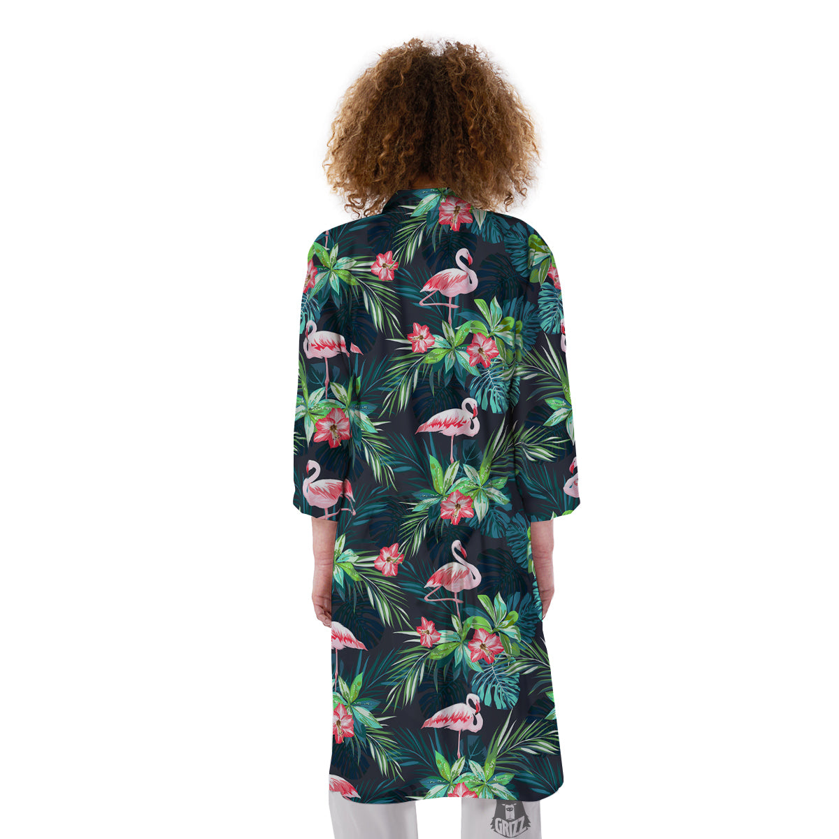 Hibiscus And Tropical Flamingo Print Pattern Kimono-grizzshop