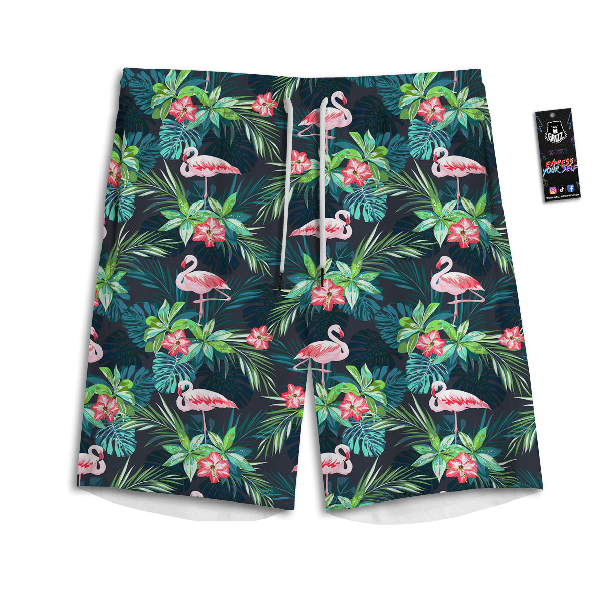 Hibiscus And Tropical Flamingo Print Pattern Men's Athletic Shorts-grizzshop