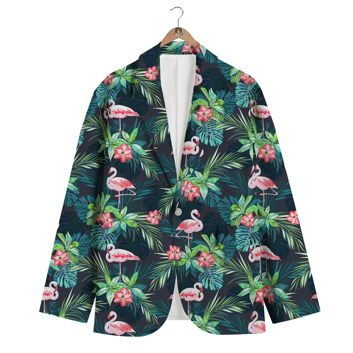 Hibiscus And Tropical Flamingo Print Pattern Men's Blazer-grizzshop