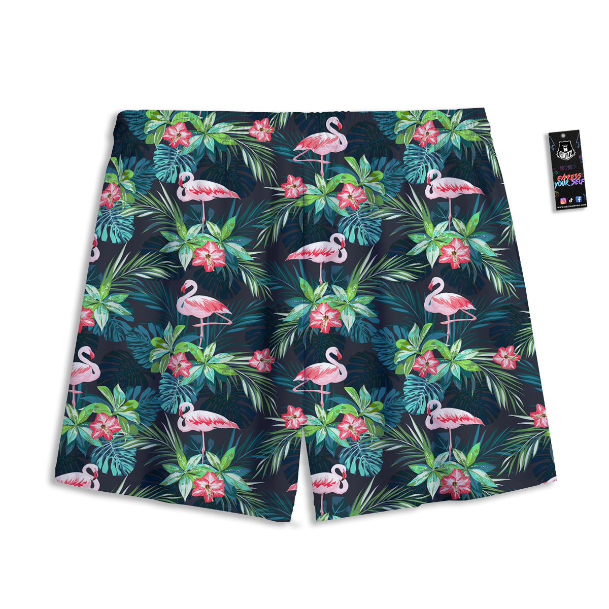 Hibiscus And Tropical Flamingo Print Pattern Mesh Shorts-grizzshop