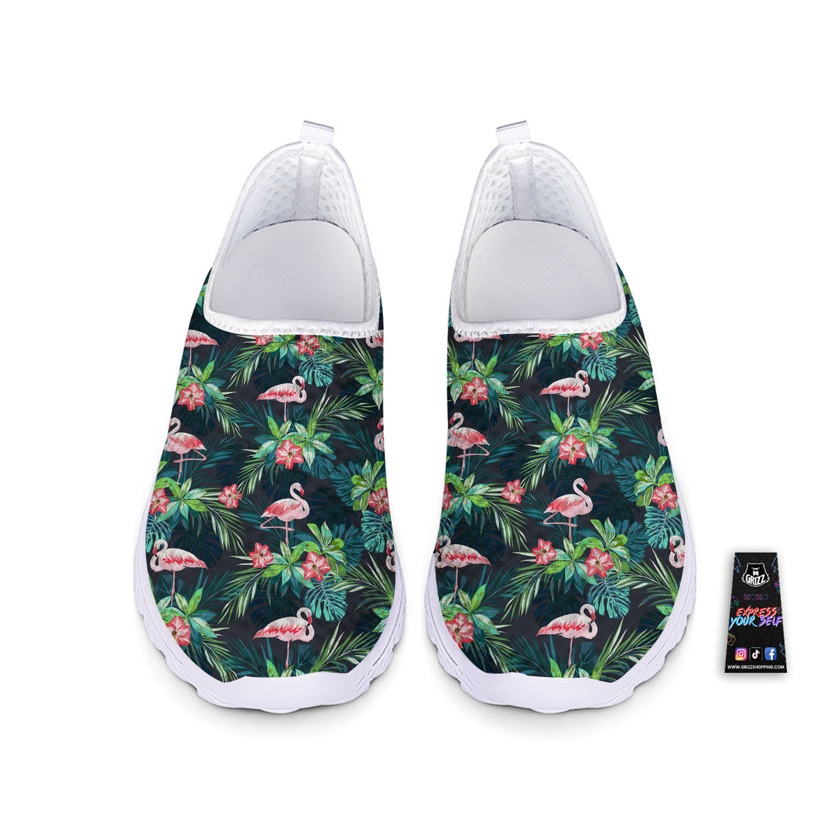 Hibiscus And Tropical Flamingo Print Pattern Nurse Shoes-grizzshop
