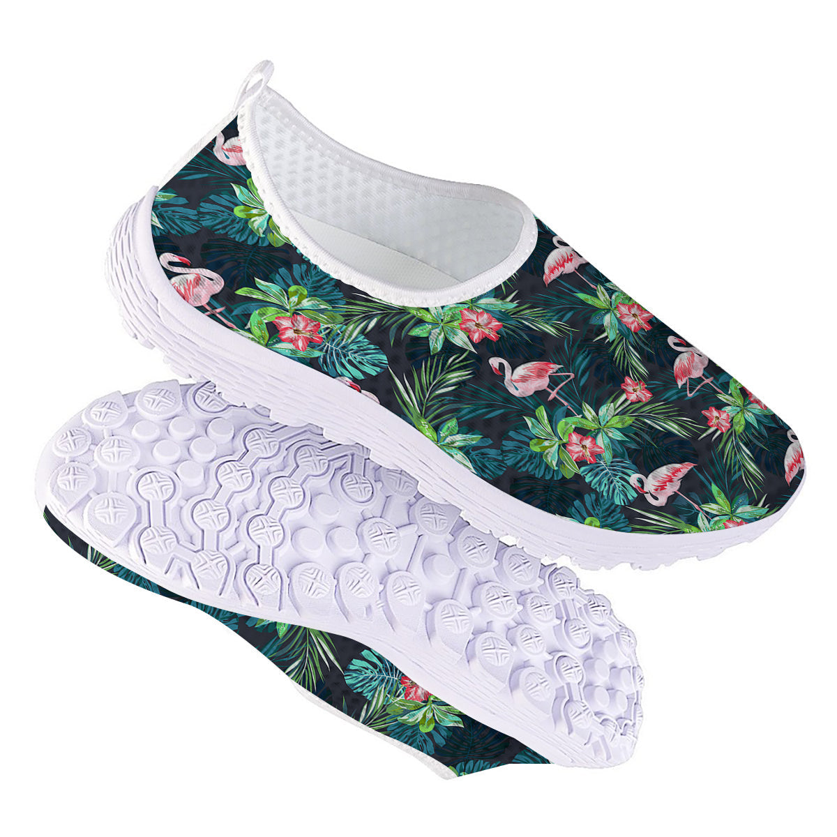 Hibiscus And Tropical Flamingo Print Pattern Nurse Shoes-grizzshop