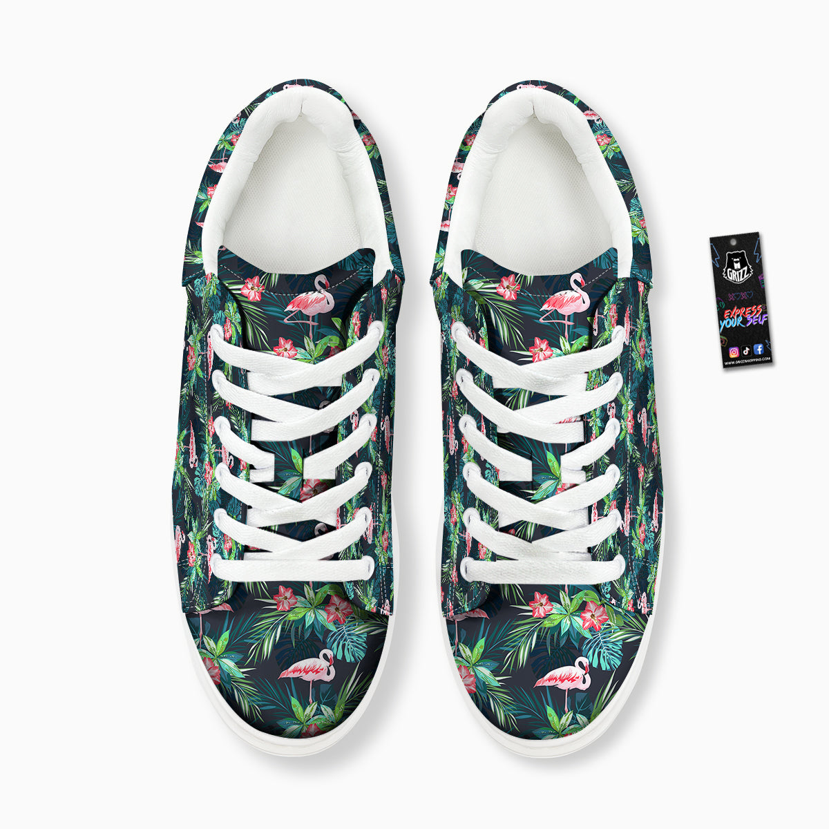 Hibiscus And Tropical Flamingo Print Pattern Platform Shoes-grizzshop