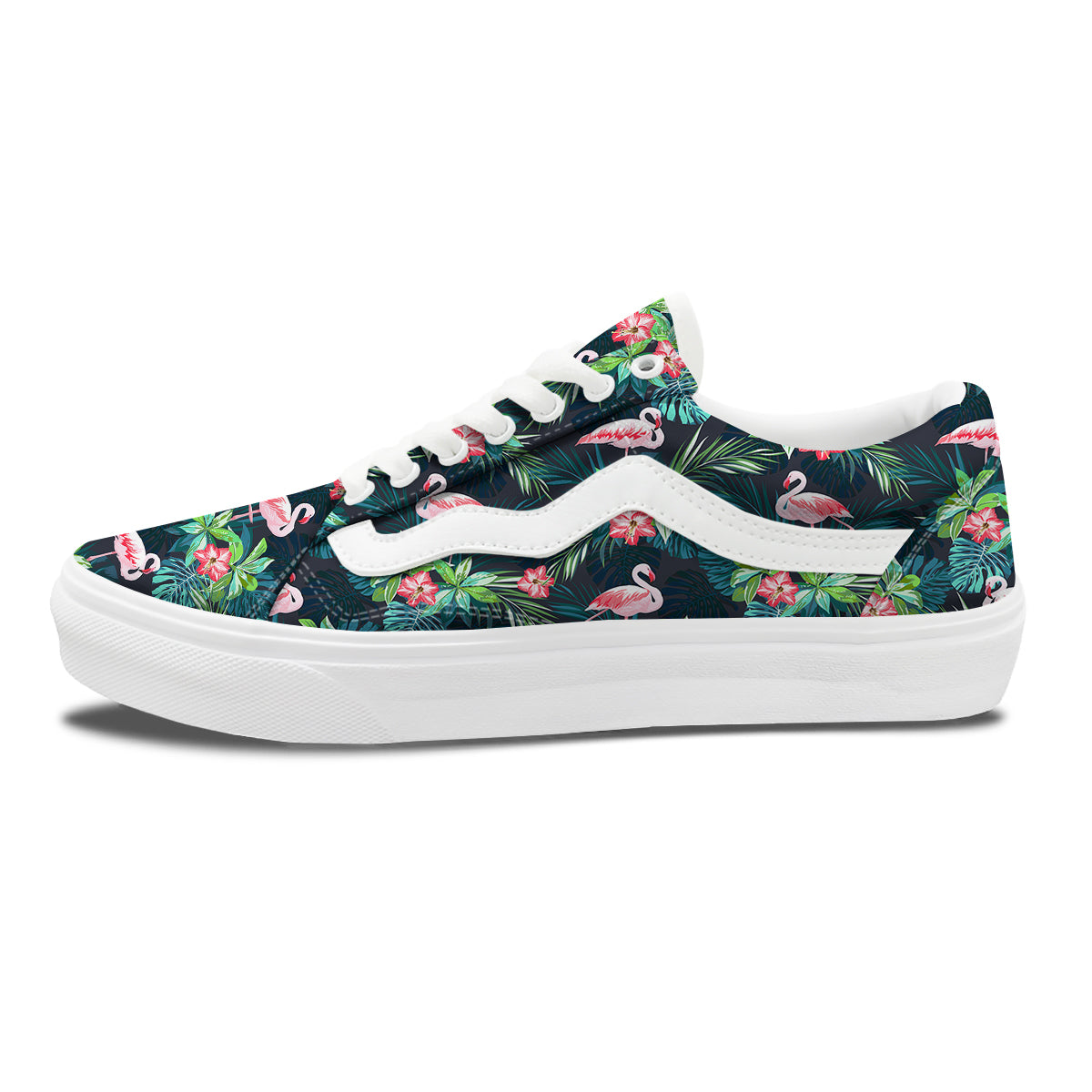 Hibiscus And Tropical Flamingo Print Pattern Skate Shoes-grizzshop