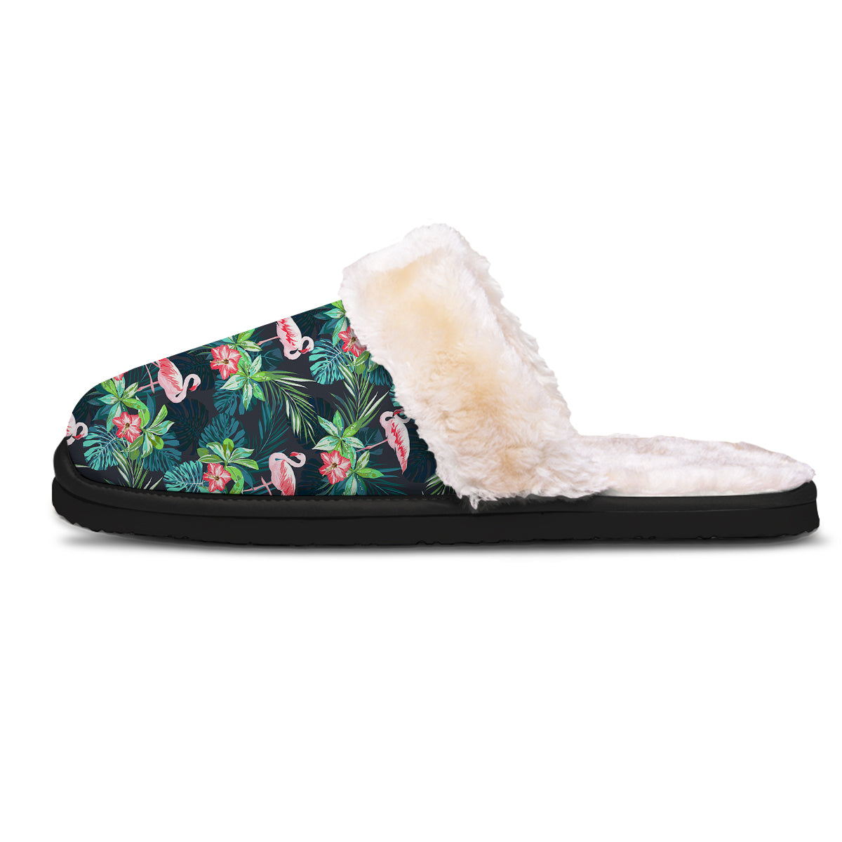 Hibiscus And Tropical Flamingo Print Pattern Slippers-grizzshop