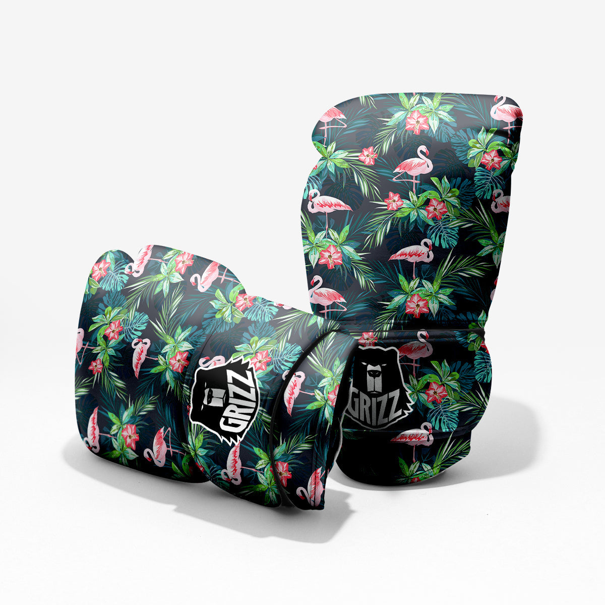 Hibiscus And Tropical Flamingo Print Pattern Sparring Gloves-grizzshop