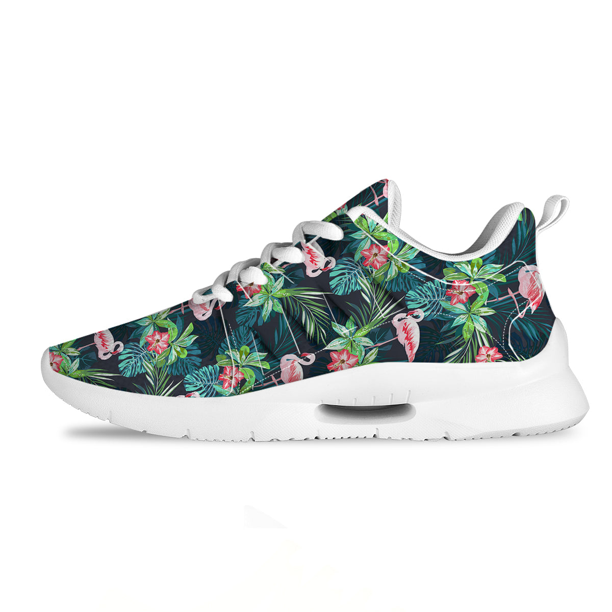 Hibiscus And Tropical Flamingo Print Pattern Tennis Shoes-grizzshop