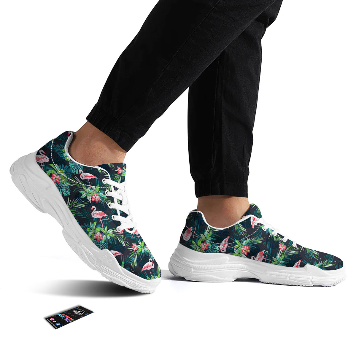 Hibiscus And Tropical Flamingo Print Pattern White Chunky Shoes-grizzshop