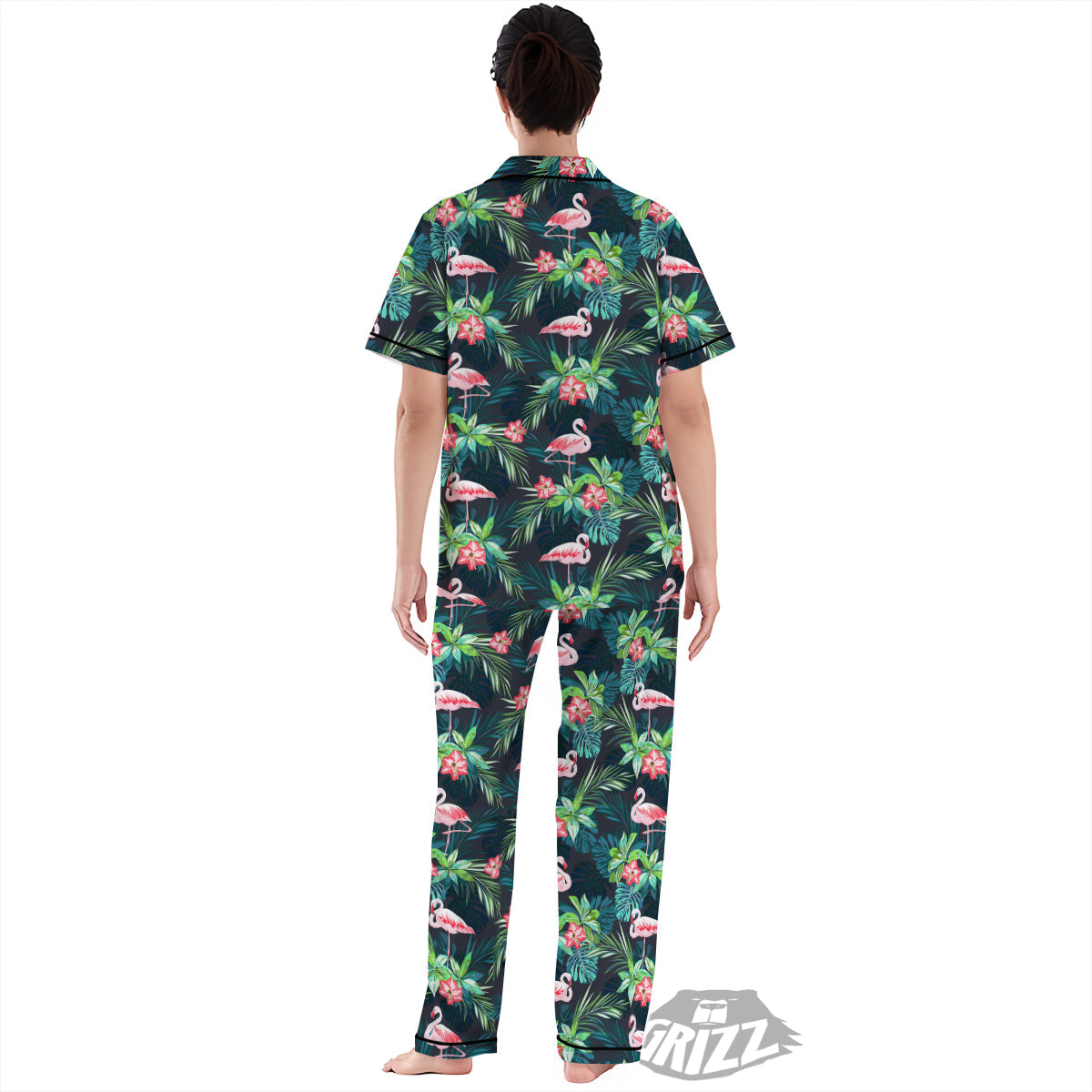 Hibiscus And Tropical Flamingo Print Pattern Women's Pajamas Set-grizzshop