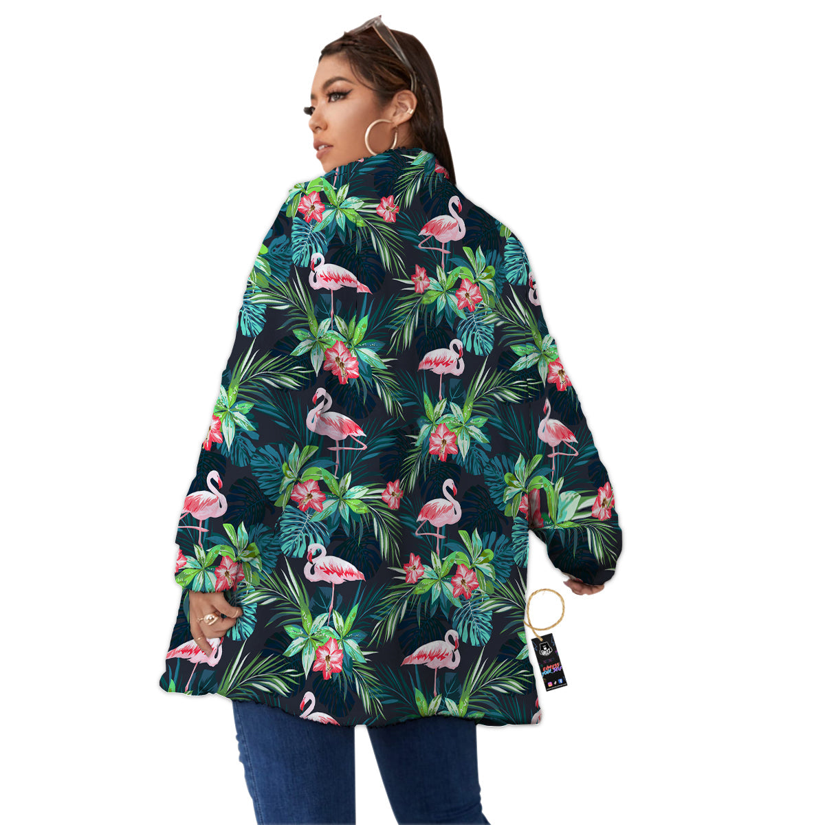Hibiscus And Tropical Flamingo Print Pattern Women's Sherpa Jacket-grizzshop