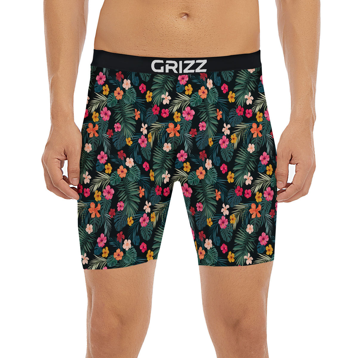 Hibiscus And Tropical Palm Print Pattern Boxer Briefs-grizzshop