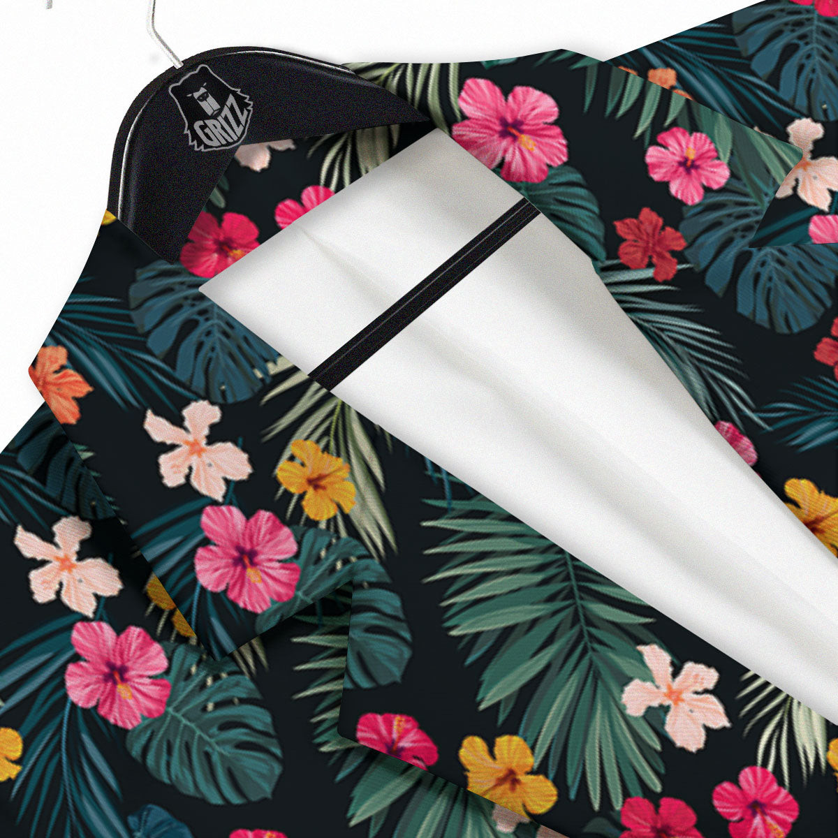 Hibiscus And Tropical Palm Print Pattern Men's Sport Coat-grizzshop