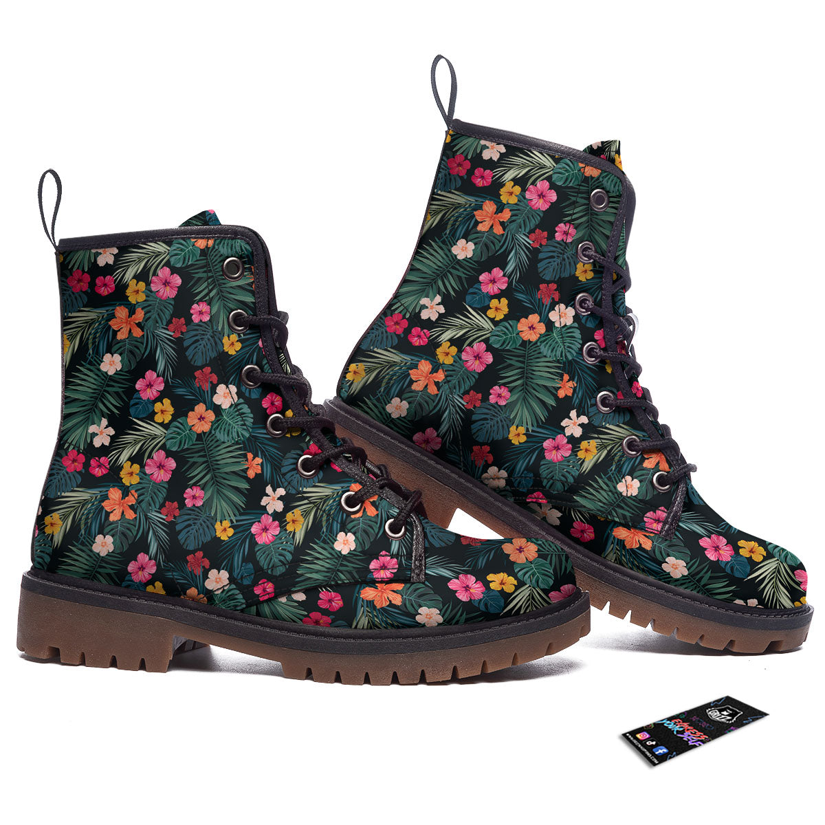 Hibiscus And Tropical Palm Print Pattern Work Boots-grizzshop