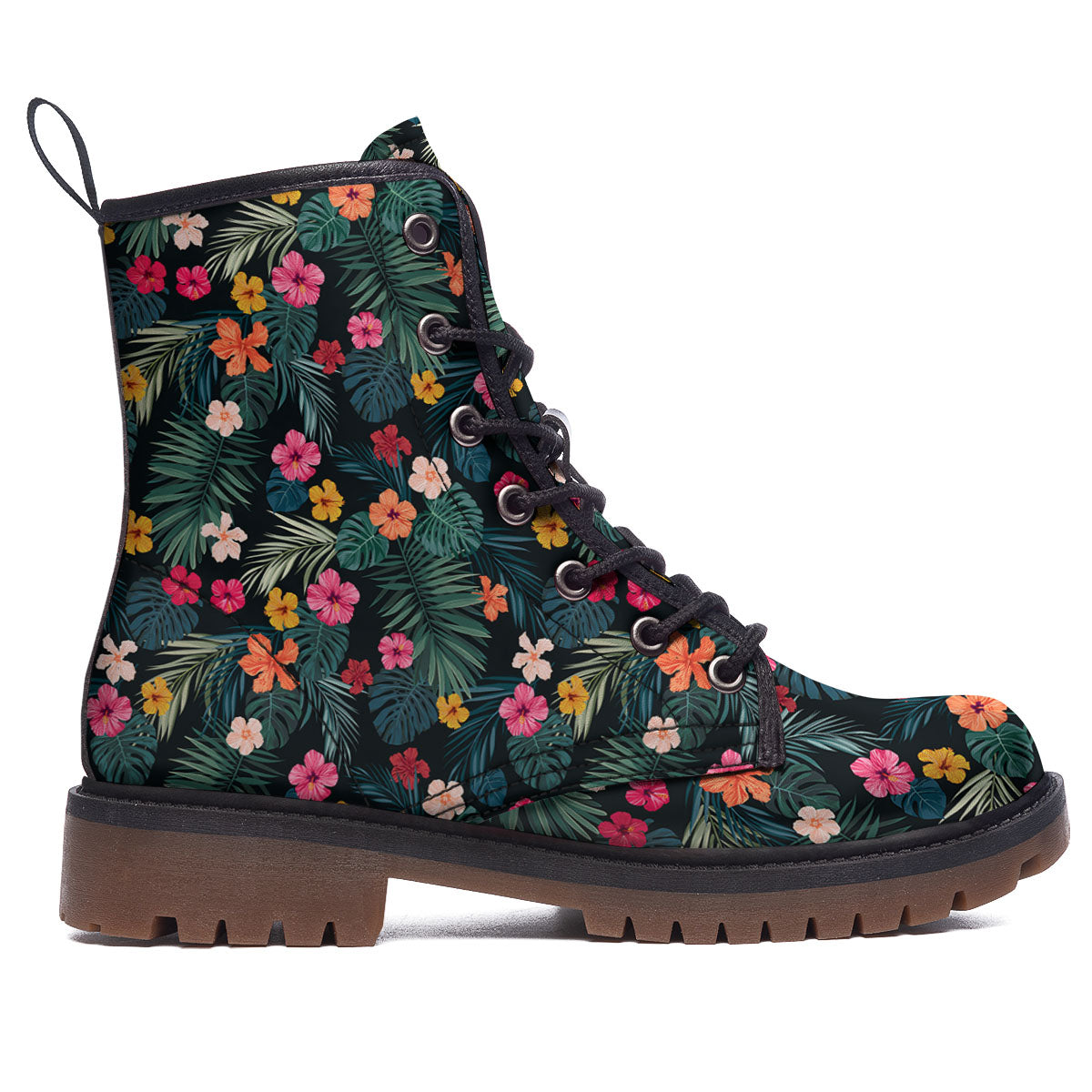 Hibiscus And Tropical Palm Print Pattern Work Boots-grizzshop