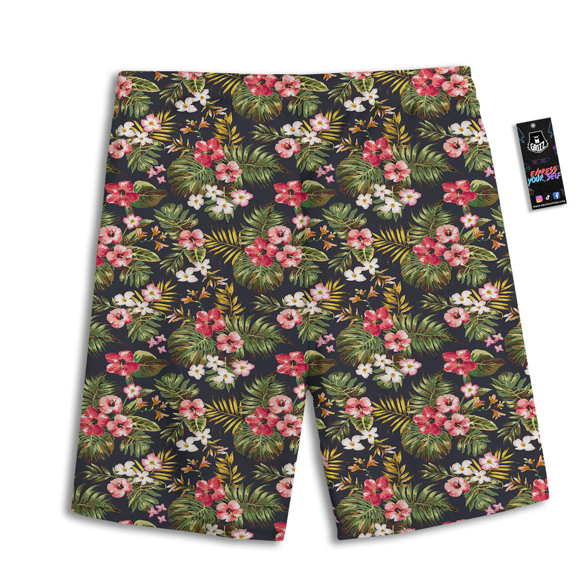 Hibiscus Blossom Tropical Print Pattern Men's Athletic Shorts-grizzshop