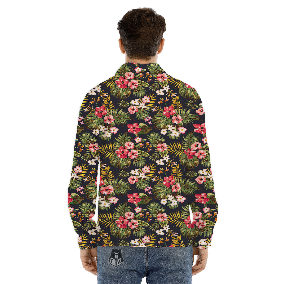Hibiscus Blossom Tropical Print Pattern Men's Dress Shirts-grizzshop