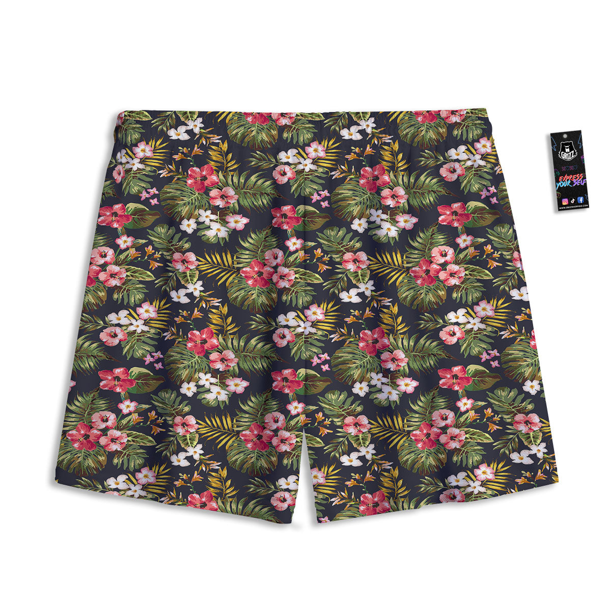 Hibiscus Blossom Tropical Print Pattern Mesh Shorts-grizzshop