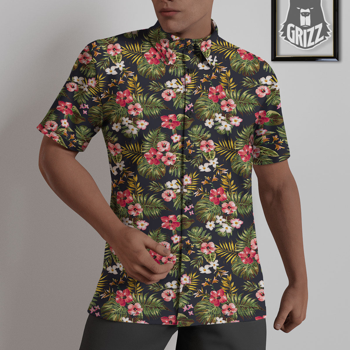 Hibiscus Blossom Tropical Print Pattern Untucked Shirts-grizzshop