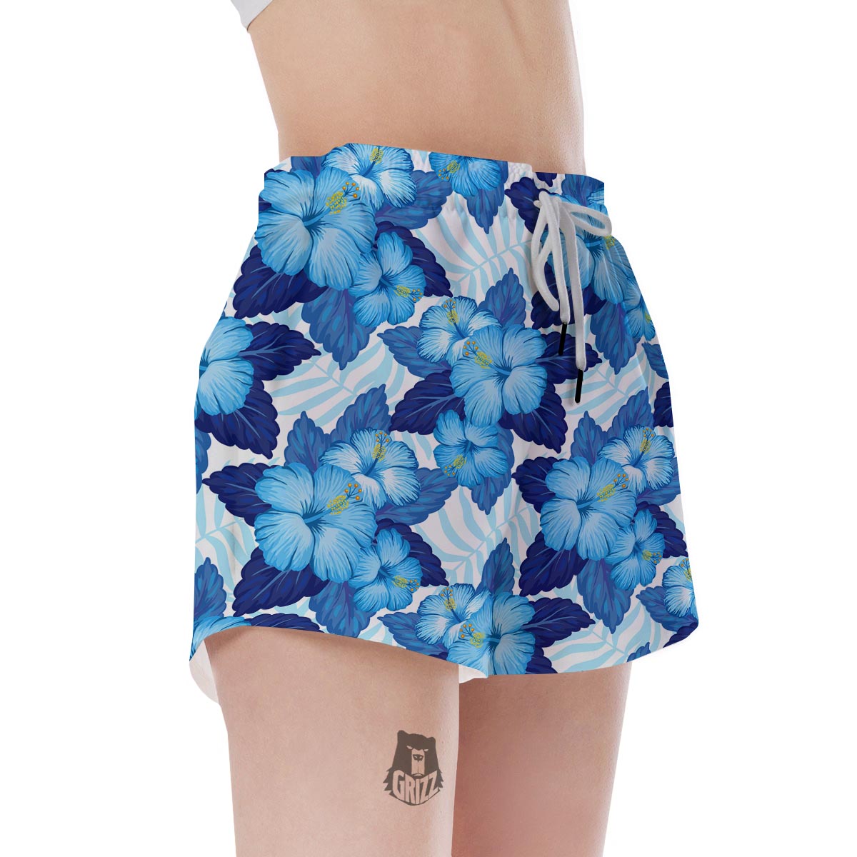 Hibiscus Blue Hawaiian Print Women's Shorts-grizzshop