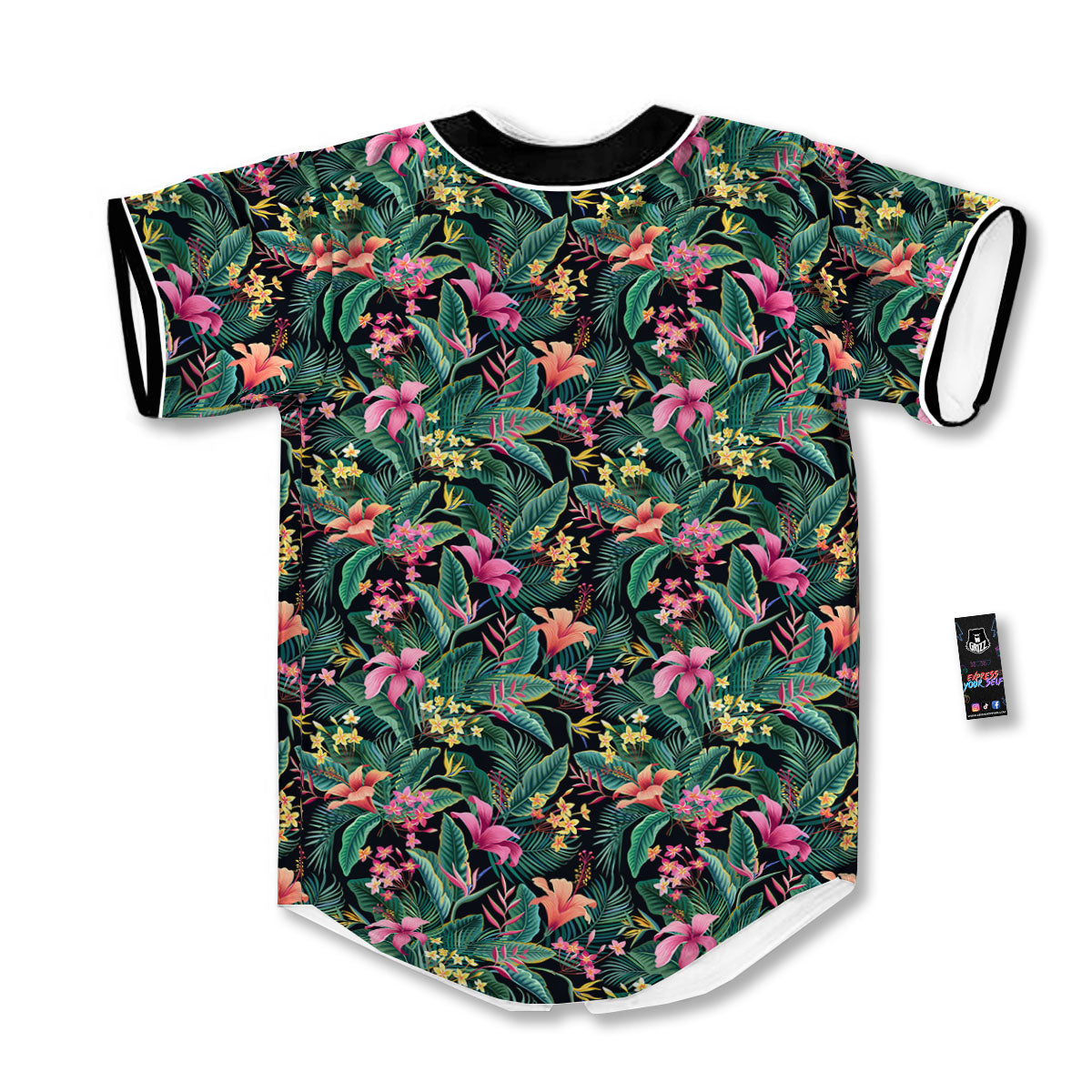 Hibiscus Exotic Tropical Print Pattern Baseball Jersey-grizzshop